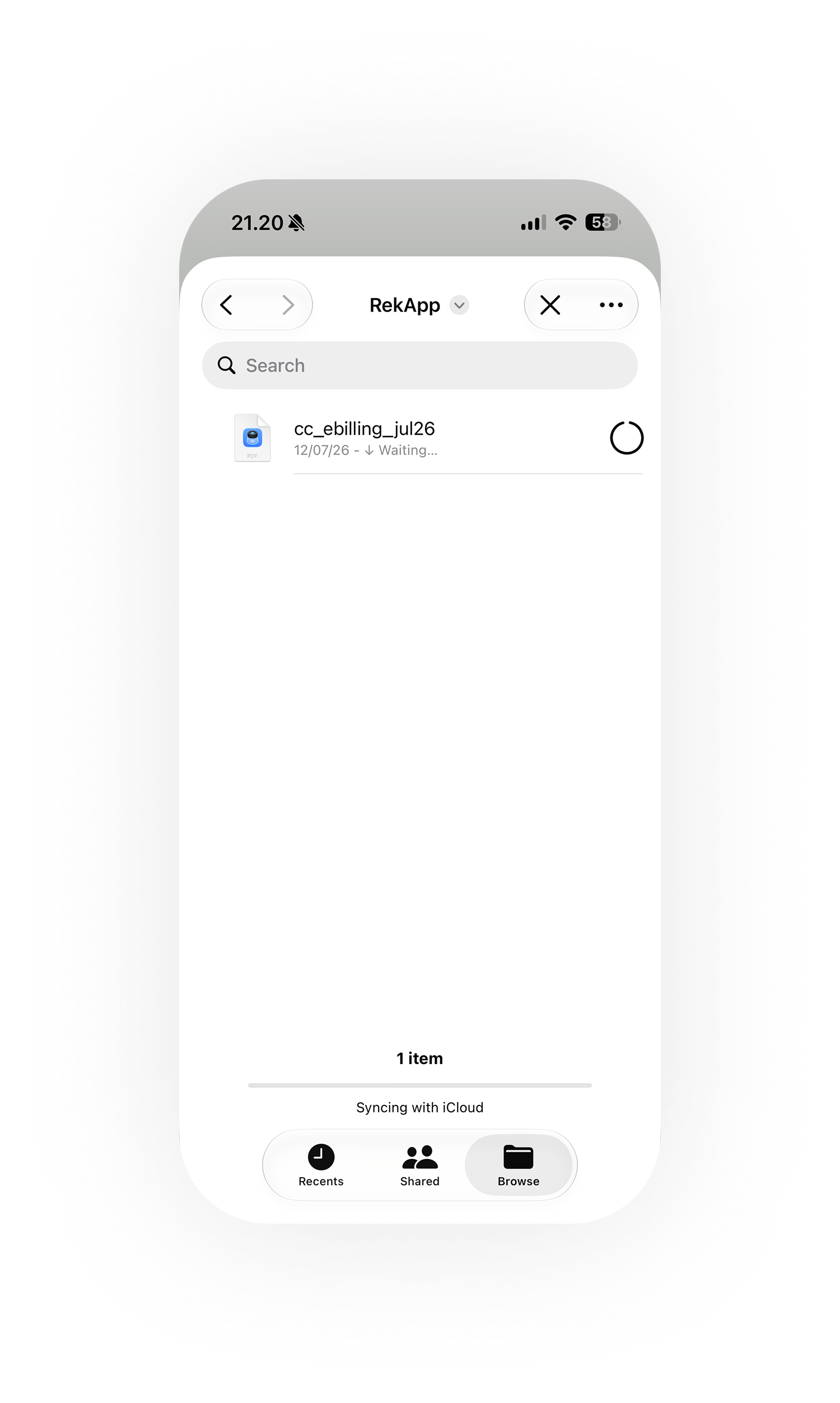 Upload step — RekApp screen